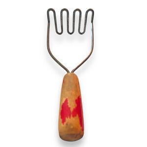 Antique Kitchen Utensil 40’s-50’s Rustic Kitchen Gadget Red Wood Handle Masher